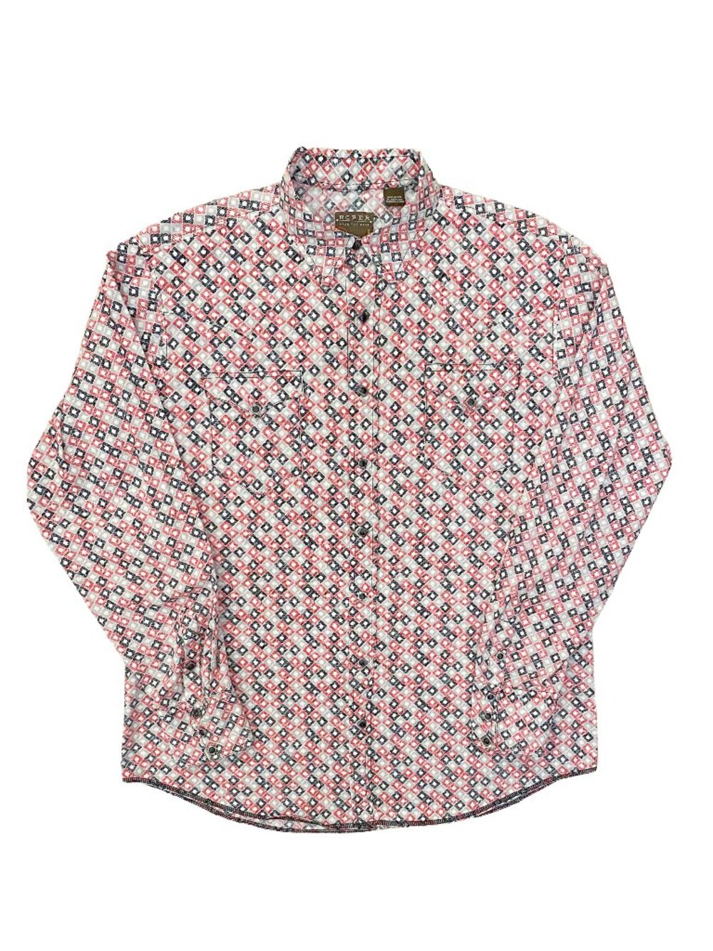 ROPER Men's XL Long Sleeve Western Pearl Snap Geometric Shirt Black Red Diamonds
